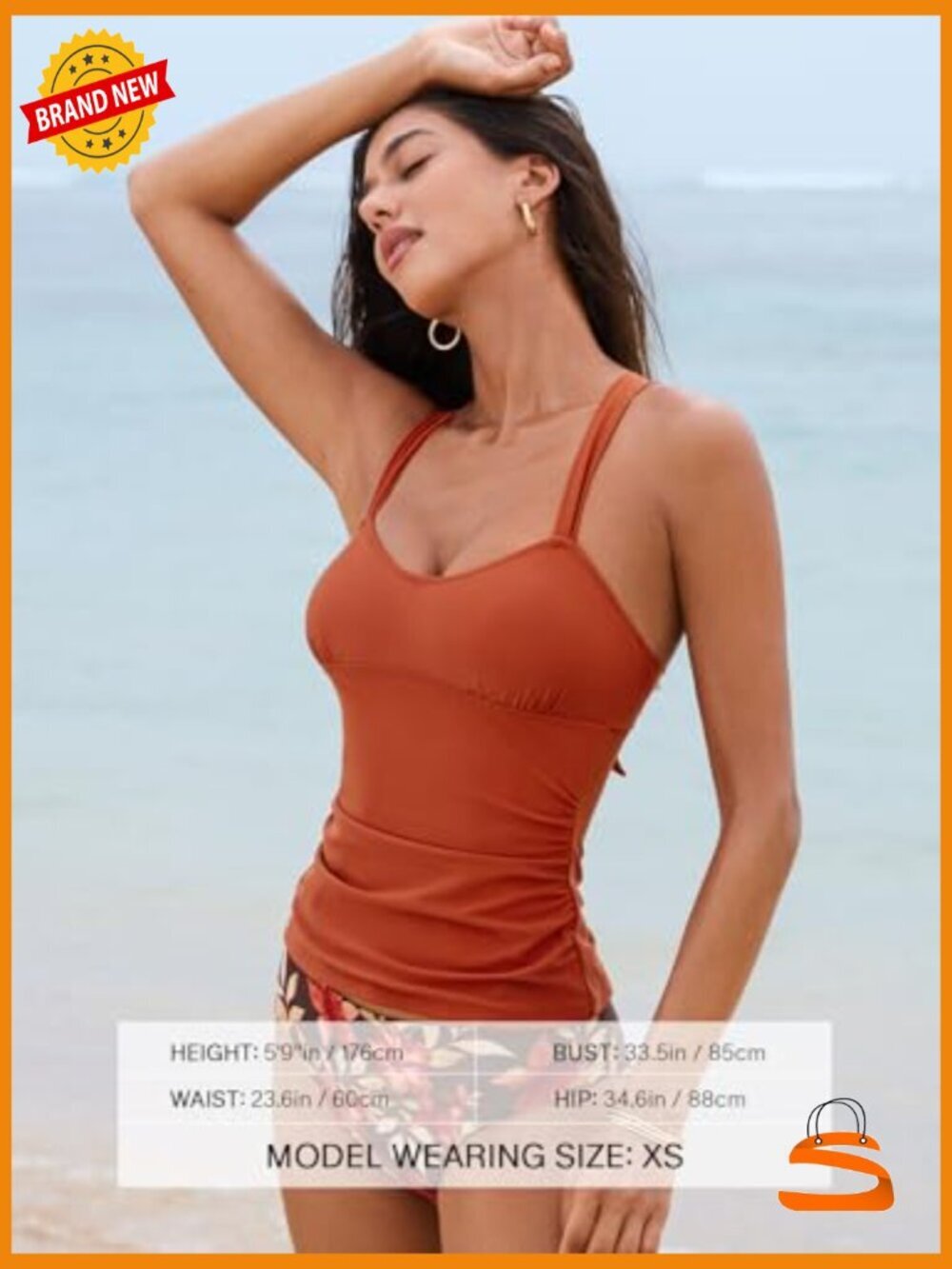 Tankini Set Two Piece Swimsuit Crossback Ruched Tummy Control Mid Rise - Picture 5 of 7